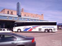 Greyhound Lines 7229 (Chicago-based 2003 MCI G4500 - pool 354) at art deco Half-Way Station in Jackson,TN