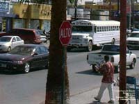 An old U.S. school bus used in transit service in Reynosa, Tam., Mexico