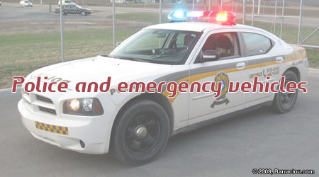 Police cars and emergency vehicles