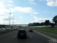 A westbound Lakeshore west train on its route along the Gardiner Expressway