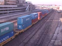 Senator container moving on a BNSF train