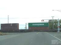 TEX and Evergreen Line containers on a BNSF double stack car