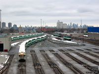 Unidentified GO Transit trains lay over North Bathurst yard