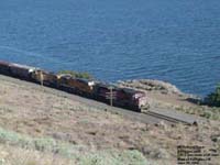 A CEFX SD90-43MAC leads an UP train in Columbia River Gorge, Oregon