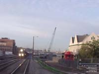 A NS train passes by downtown Knoxville, Tennessee.