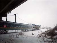 Via Rail 917 (P42DC / Genesis) arrives from Montreal during a snowstorm and crosses Allenby diamond in Quebec City,QC