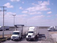 A Freightliner and a Kenworth tractors